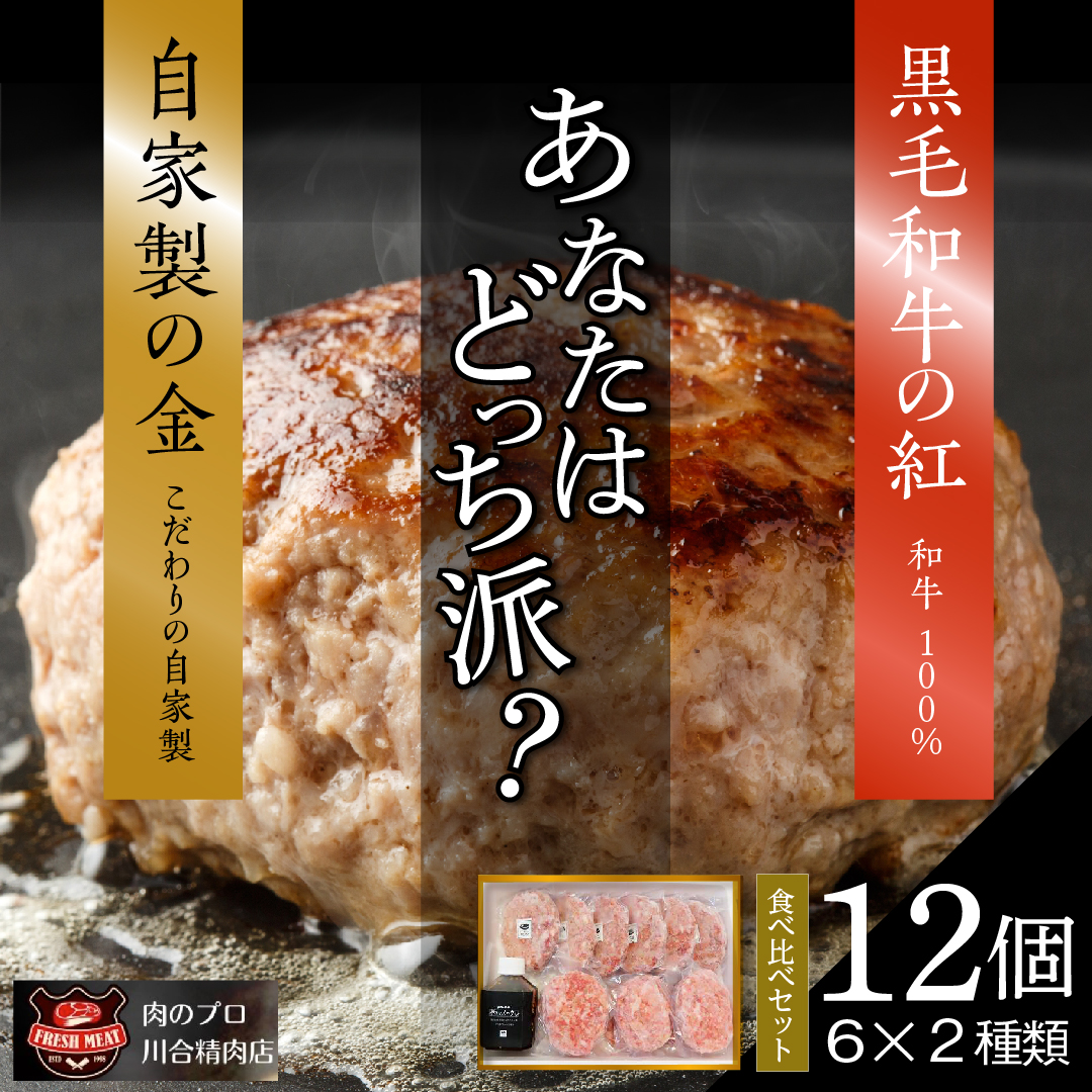 自家製 ハンバーグ 食べ比べ 12個セット ( 6個 × 2種類 ) 小分 パック 冷凍 肉 牛肉 おかず お弁 人気 ランキング おすすめ グルメ ギフト お中元 お歳暮 福島 福島県 ふくしま 田村 田村市 たむ