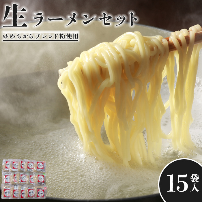 【ゆめちからブレンド粉使用】生ラーメンセット(15袋)スープ付【290009】北海道恵庭市12000麺ラーメン