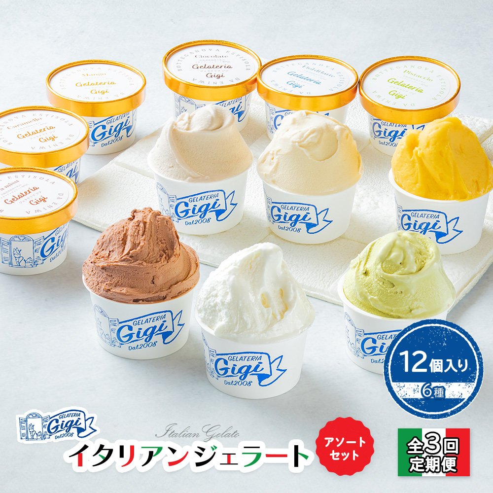 【定期便:全3回】Gigiのイタリアンジェラート6種12個入りアソートセット【43004401】北海道恵庭市51500菓子・スイーツアイス・ジェラート