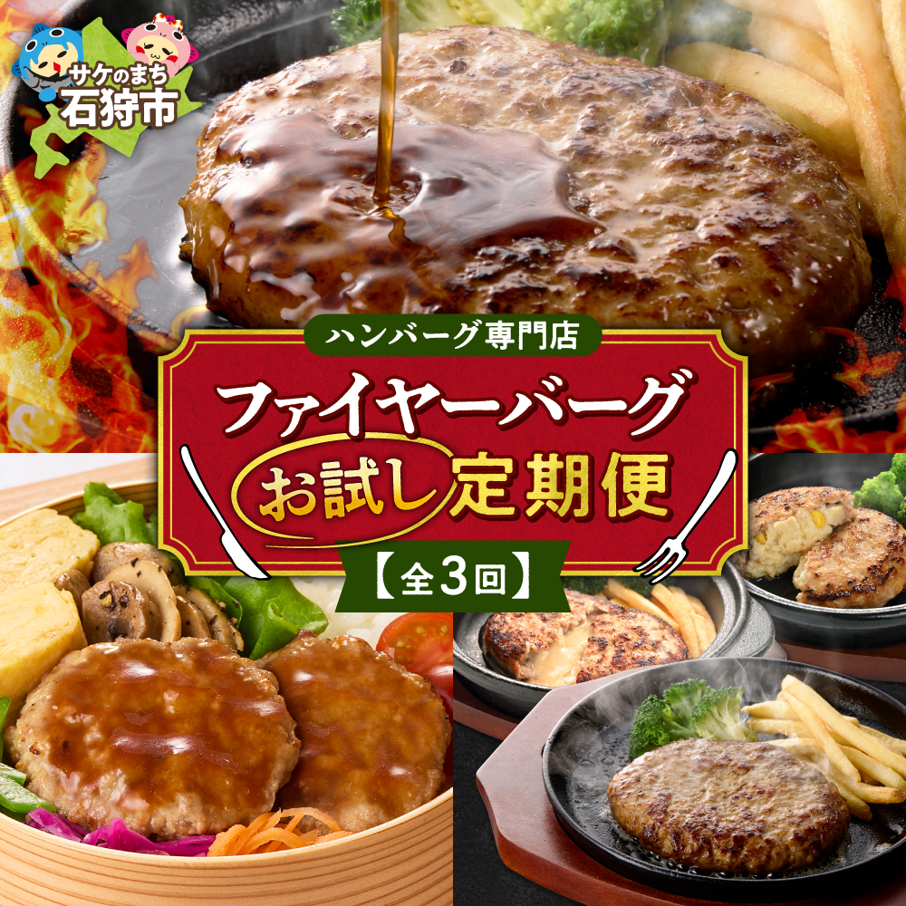 【定期便3回】ファイヤーバーグお試し定期便_is030-023-999北海道石狩市32000肉