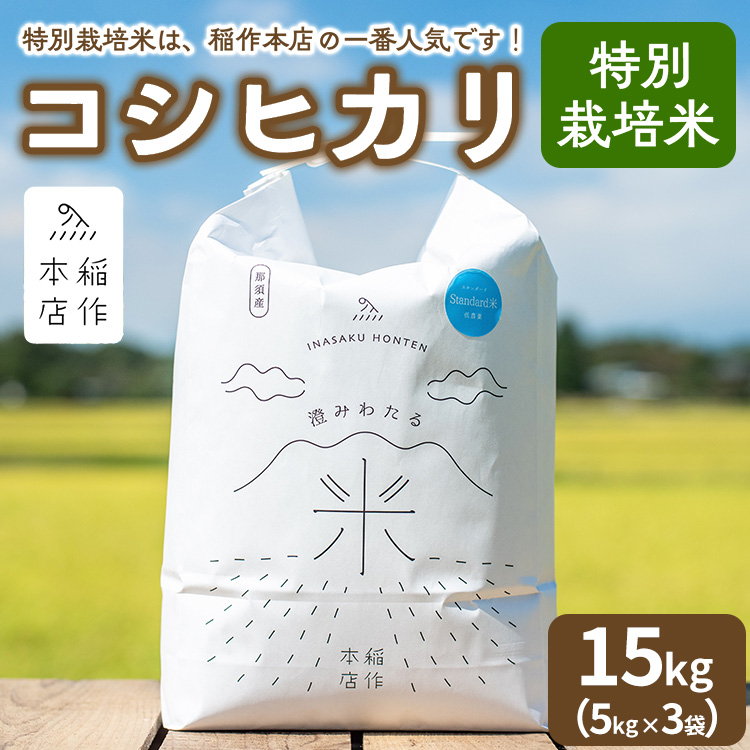 【令和7年産】特別栽培米 コシヒカリ 15kg(5kg×3袋) 〔P-290〕 | こしひかり 米 お米 コメ こめ 精米 濃厚 甘い 国産 那須 栃木県 那須町 ※2025年10月下旬頃より順次発送予定栃木県那須町47000米