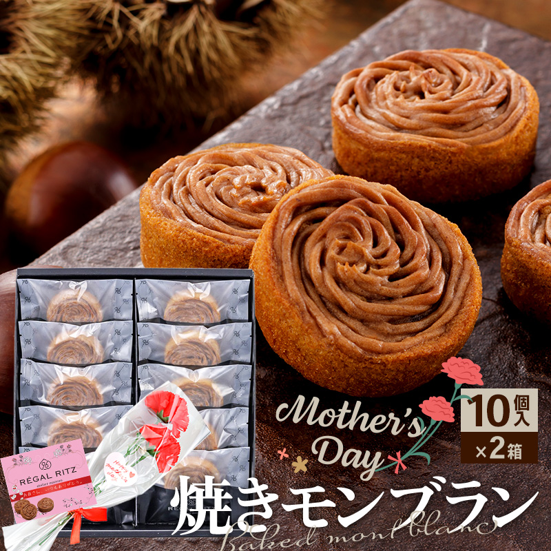 《母の日ギフトセット》レガールリッツ 焼きモンブラン 10個×2箱 紙袋付き・ギフト箱入り/造花カーネーション付き秋田県仙北市18000菓子・スイーツ焼き菓子