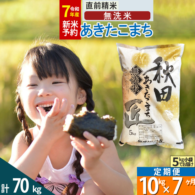 【無洗米】<令和7年産>《定期便7ヶ月》秋田県産 あきたこまち 匠 10kg (5kg×2袋) ×7回 10キロ お米秋田県仙北市199500米・パン無洗米
