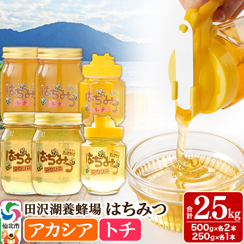 秋田県産はちみつ(アカシア・トチ)250g×各1本・500g×各2本 合計2.5kg 化粧箱入り 詰め合わせセット 田沢湖養蜂場秋田県仙北市48500鍋セット・総菜・加工食品