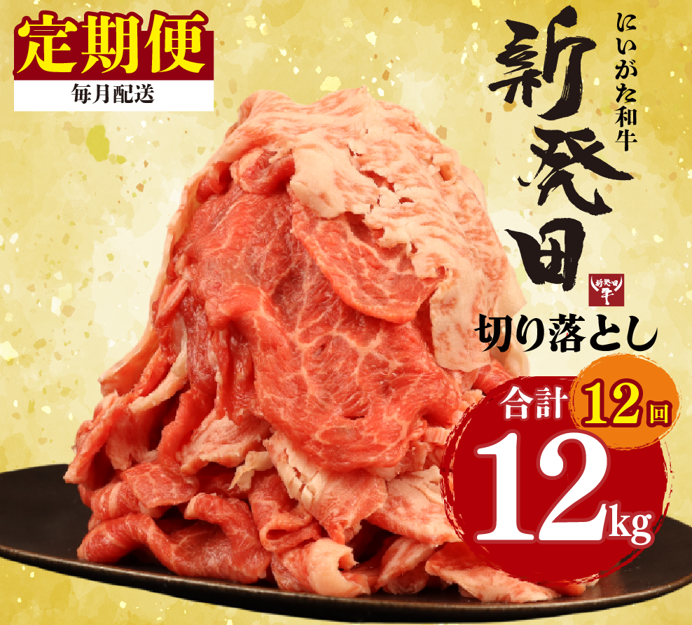 【定期便】 切り落とし 1kg×12回 計12kg 新発田牛 黒毛和牛 霜降り 和牛 ブランド牛 国産 しゃぶしゃぶ 小間切れ 小分け 贈答 お歳暮 新潟 新発田 新潟県 新発田市 近江牛 神戸牛 松阪牛 米沢牛