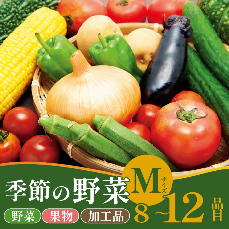 野菜 旬 おすすめセット Mサイズ 8〜12種類 通年受付 詰め合わせ 加工品 常備菜 アスパラガス かぶ レタス 山菜 トマト きゅうり 枝豆 トウモロコシ なす オクラ かぼちゃ ばれいしょ たまね