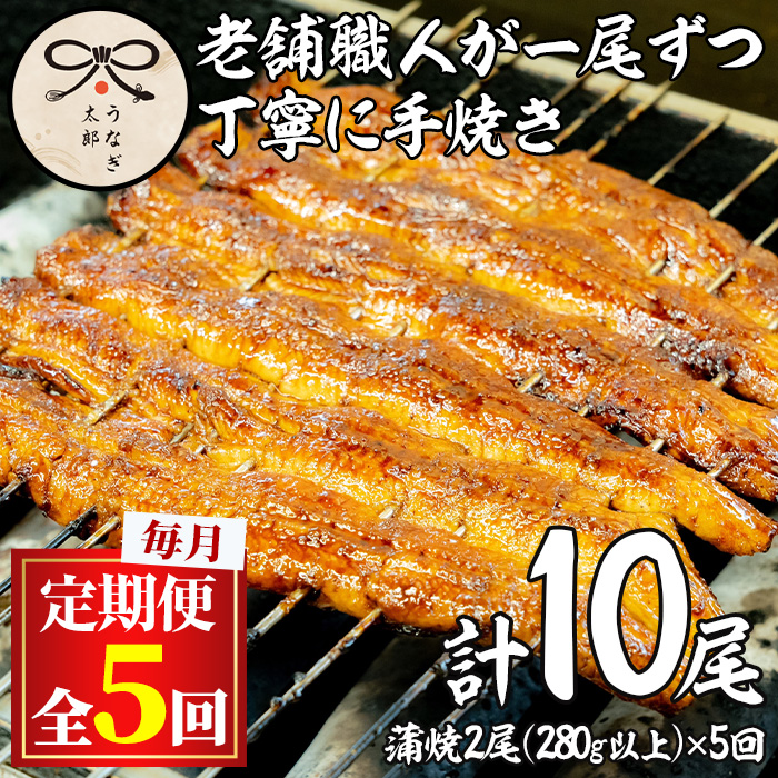 【1303707b】<定期便・全5回(連続)>鹿児島県産東串良町のうなぎ蒲焼(2尾・計280g以上・秘伝のタレ付き×5回) うなぎ 高級 ウナギ 鰻 国産 蒲焼 蒲焼き たれ 鹿児島【うなぎ太郎】鹿児島県東串