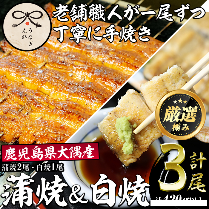 0393711a】鹿児島県産東串良町のうなぎ蒲焼と白焼(合計3尾・蒲焼