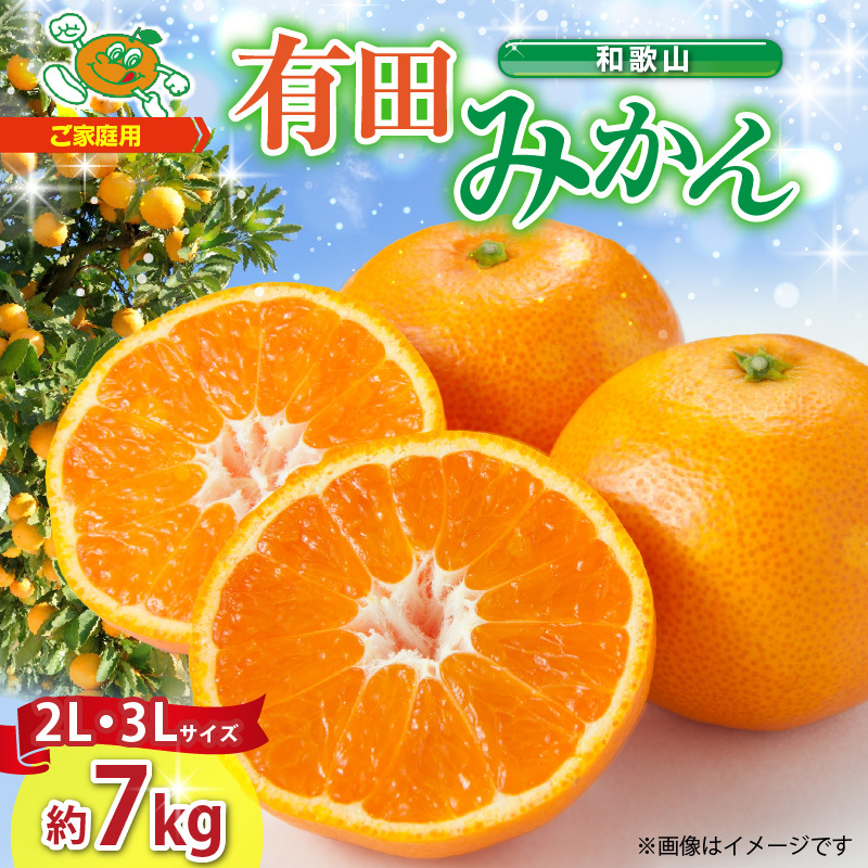 ZJ6090_【ふるさと納税】ご家庭用 和歌山 有田みかん 約7kg (2L、3Lサイズ)【湯浅町】和歌山県湯浅町11000果物・フルーツみかん・柑橘類