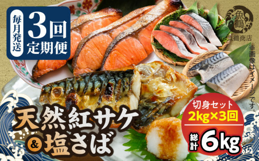 G60-T54_【定期便 全3回】人気の2種塩さば&紅鮭切り身セット計6kg (2kg × 3回)和歌山県湯浅町54000魚介・海産物その他 魚介・海産物
