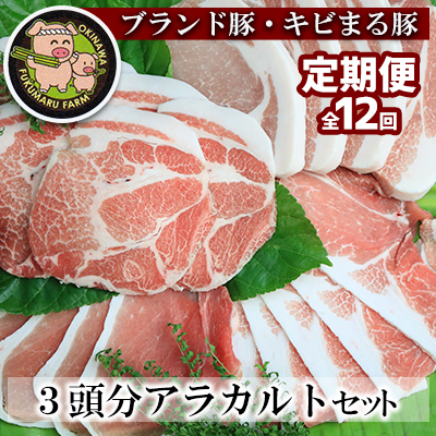 【定期便:12回】 ブランド豚・キビまる豚3頭分アラカルトセット(約146kg)- 豚肉 定期便 12ヶ月 3頭分 ステーキ 焼肉 しゃぶしゃぶ カットオーダー可能 キビまる豚 堪能セット 豚しゃぶ