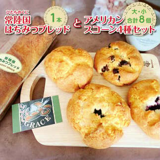 常陸国(ひたちのくに)はちみつブレッドとアメリカンスコーン4種(大・小)セット【ベーカリー パン 蜂蜜  ハチミツ 国産はちみつ おやつ 食事 セット 詰め合わせ 卵不使用 焼き菓子 水