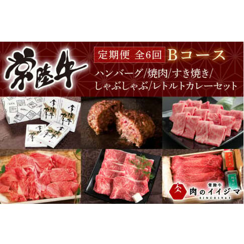 【定期便 全6回】常陸牛 6ヶ月 定期便 Bコース お中元 食べ物 肉 ハンバーグ 焼肉 すき焼き しゃぶしゃぶ レトルト 常陸牛カレー ビーフカレー セット ギフト対応 【肉のイイジマ】 茨城県