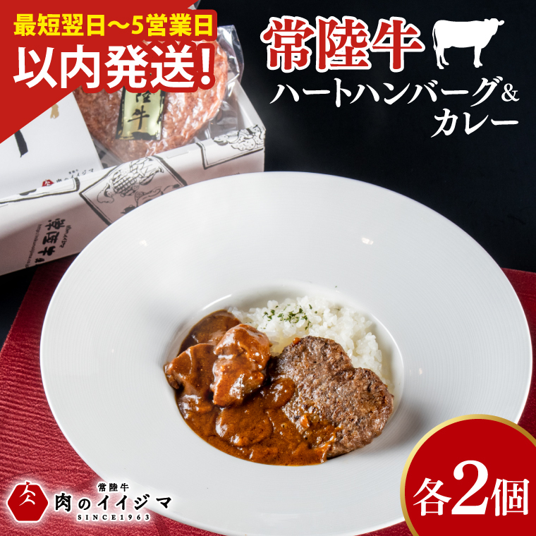 常陸牛ハートハンバーグ100g×2個 常陸牛カレー2個 詰め合わせセット レトルトカレー 化粧箱 12000円 敬老の日 【肉のイイジマ】茨城県 水戸市(DU-130)茨城県水戸市12000肉加工肉(ハム・ソー