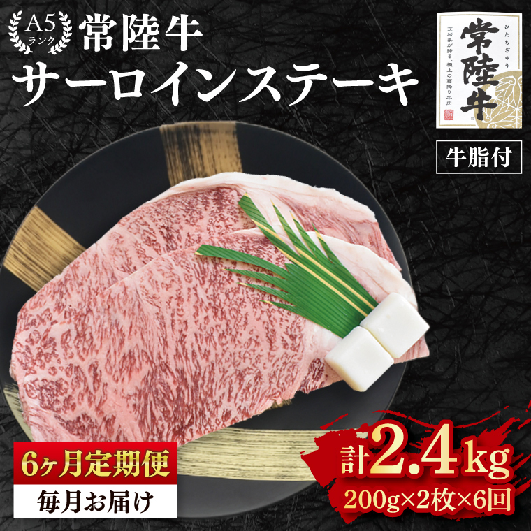 【6ヶ月定期便】【常陸牛A5ランク】サーロインステーキ 400g(200g×2枚)(EK-1_2)茨城県水戸市120000肉牛肉