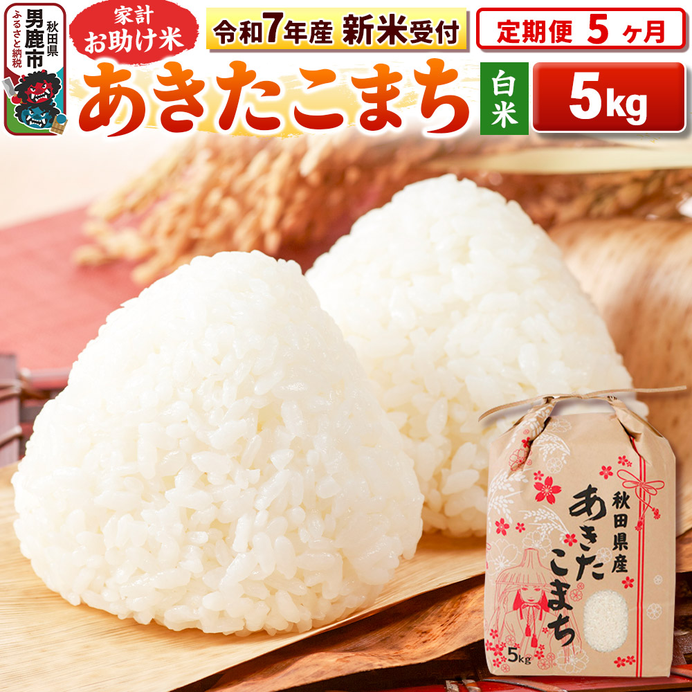 《令和7年産 新米受付》《定期便5ヶ月》【白米】家計お助け米 あきたこまち 5kg秋田県男鹿市92400米・パン白米