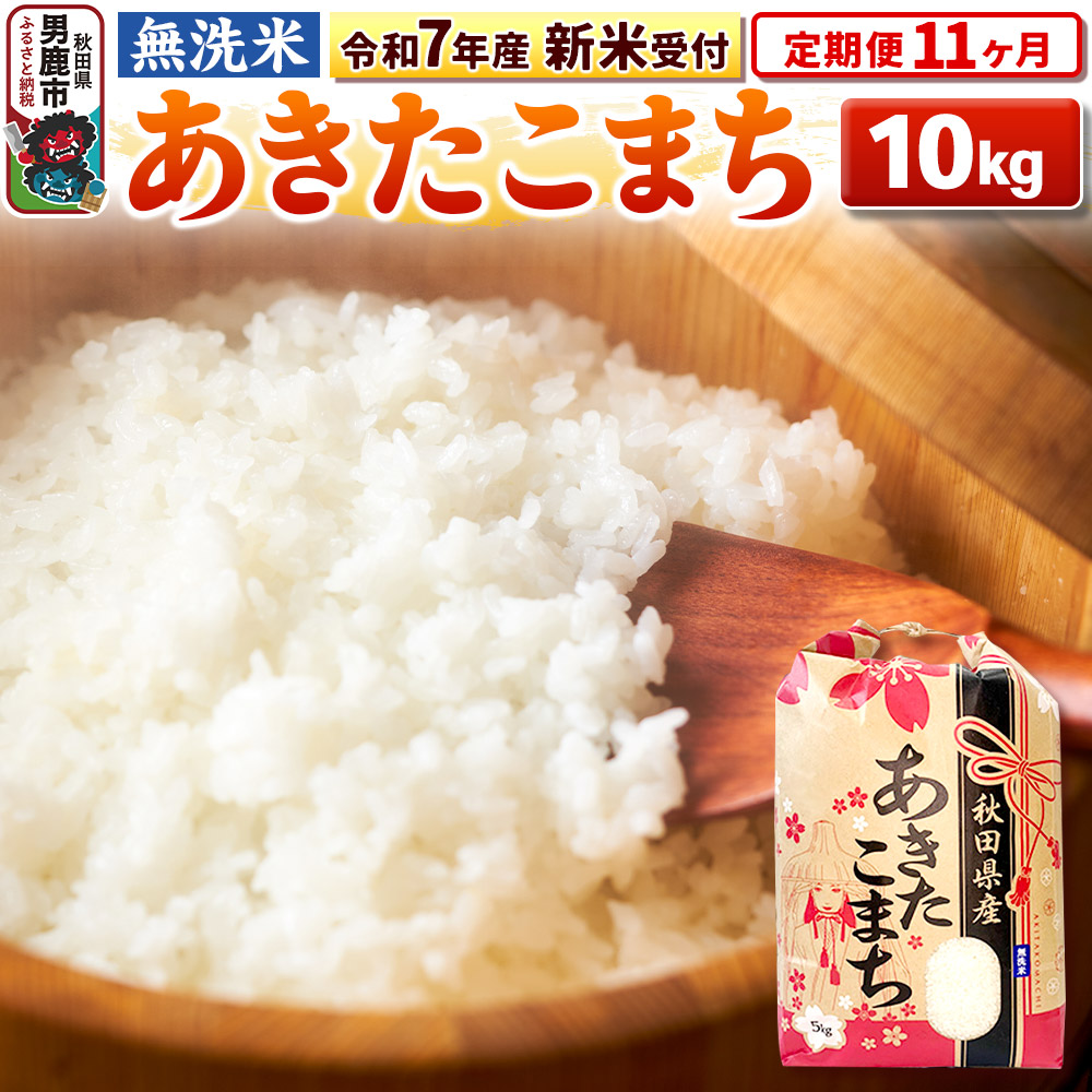 《令和7年産 新米受付》《定期便11ヶ月》【無洗米】秋田県産 あきたこまち 10kg(5kg×2袋)秋田県男鹿市394500米・パン無洗米