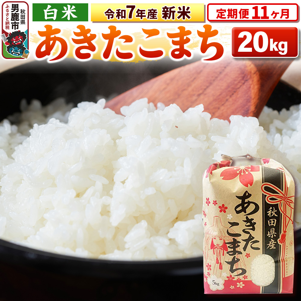 《定期便11ヶ月》令和7年産 新米 【白米】秋田県産 あきたこまち 20kg(5kg×4袋)秋田県男鹿市717400米・パン白米