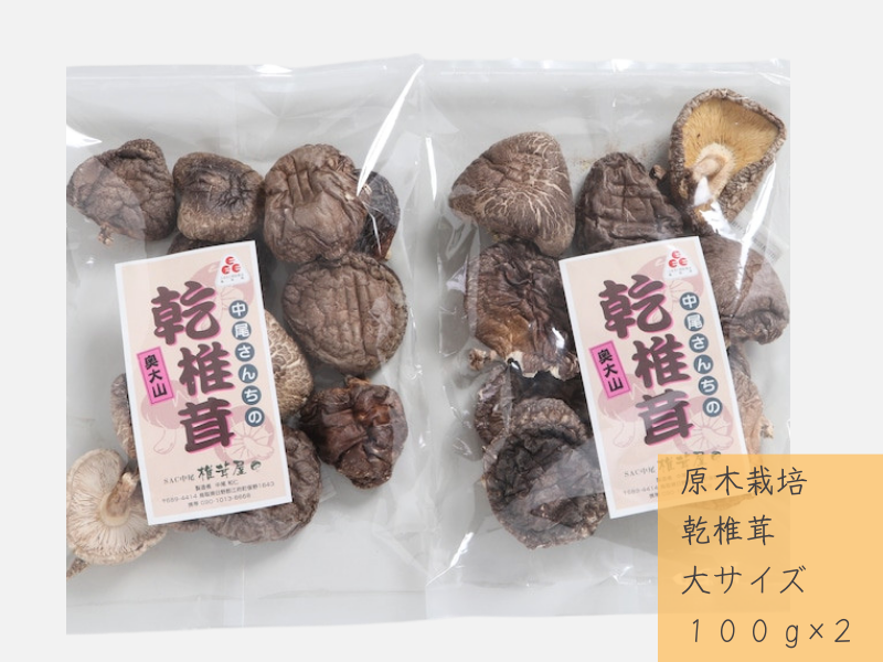 中尾さんちの乾椎茸 大 100g 2袋 原木栽培  大きいサイズ 干しシイタケ / SAC中尾 椎茸屋 0799鳥取県江府町9000野菜・きのこきのこ