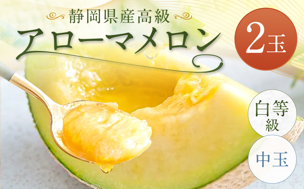 静岡県産高級 アローマメロン 白等級 中玉2玉 約1.3kg以上×中玉2玉 計約2.6kg以上 化粧箱入 果物 フルーツ メロン めろん 青肉 高級ブランドメロン ブランドメロン 高級メロン 贈答静岡県菊川