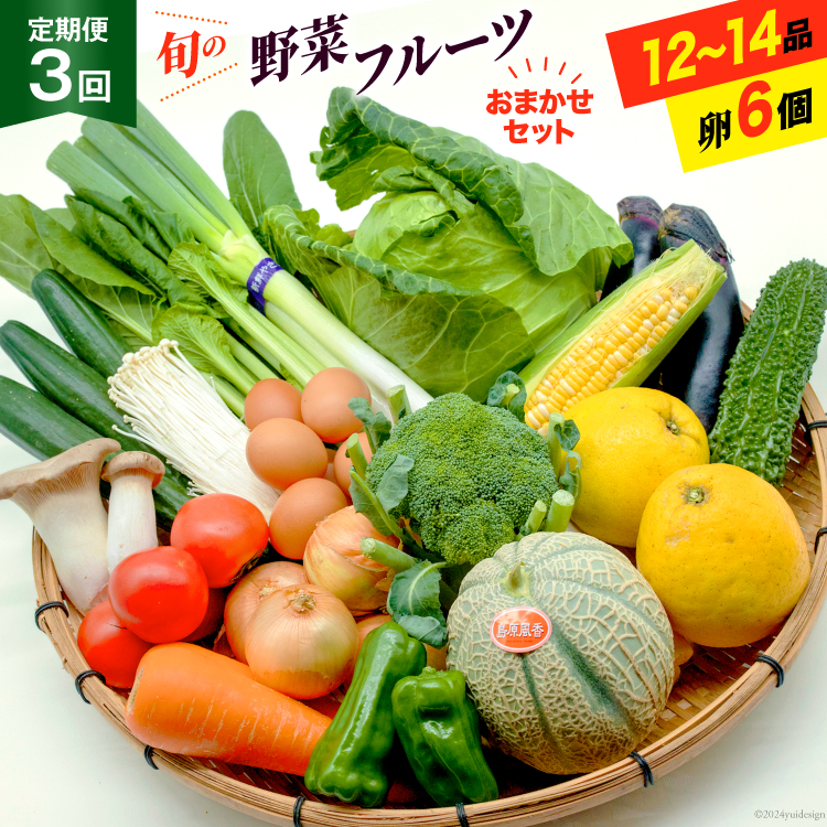BF057 【3回定期便】旬の野菜・フルーツ (12〜14品目)・卵 (6個) おまかせ セット【 野菜 果物 卵 やさい くだもの 果物 タマゴ たまご 詰め合わせ 江戸屋 長崎県 島原市 】長崎県島原市30000野菜