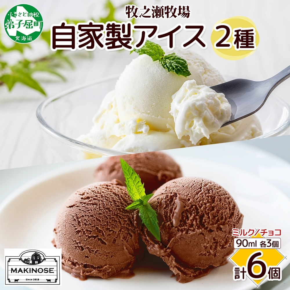 3224. 牧之瀬牧場 自家製アイス 濃厚ミルク チョコ 2種 各3個 計6個 ミルク チョコ フレーバー オリジナル  牧場 手作り セット おやつ デザート 冷凍 ギフト  北海道 弟子屈町北海道弟子屈町800