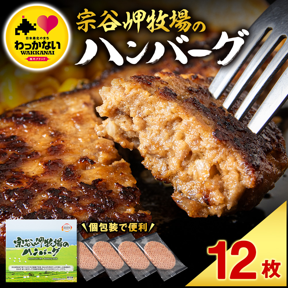 【稚内ブランド認定品】宗谷岬牧場のハンバーグ 120g4枚入×3箱(合計12枚)北海道稚内市11500肉牛肉