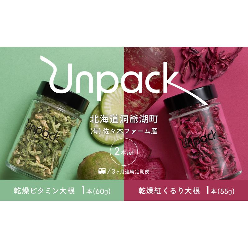 定期便 3ヵ月連続 3回 北海道産 乾燥ビタミン大根 60g 乾燥紅くるり大根 55g 2本セット 北海道 乾燥 野菜 乾燥野菜 だいこん 大根 ダイコン ビタミン 無農薬   洞爺湖町北海道洞爺湖町63000鍋セ