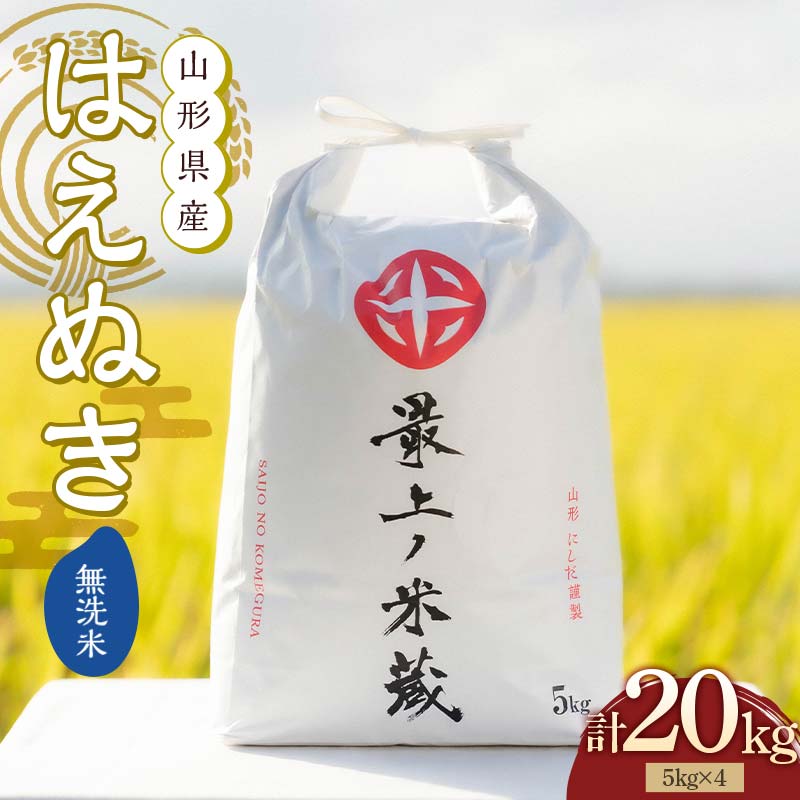 令和7年産 はえぬき 無洗米 5kg×4 計20kg 【最上ノ米蔵】 山形県産 こめ お米 米 白米 F3S-2487山形県新庄市65000米・パン無洗米