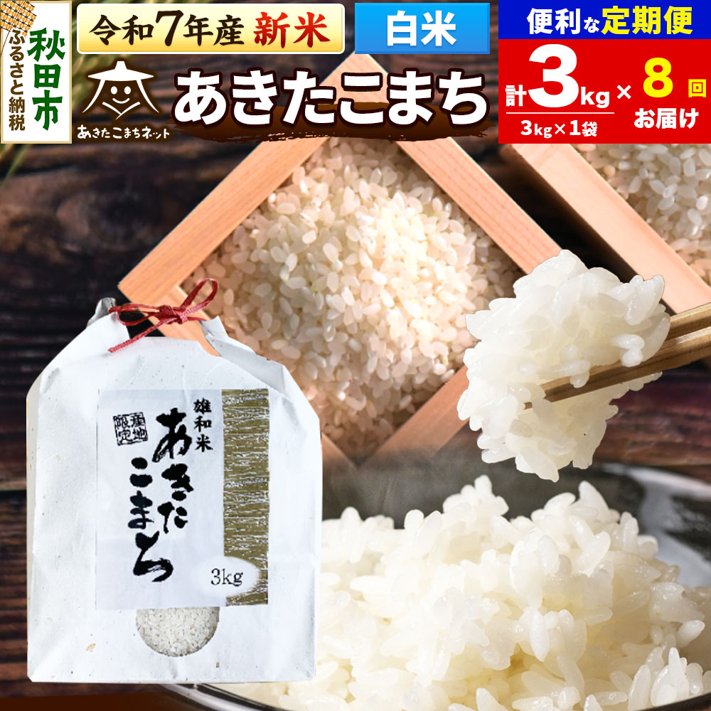 《令和7年産 新米受付》《定期便8ヶ月》あきたこまち 清流米 3kg【白米】 秋田市雄和産秋田県秋田市124000米・パン白米