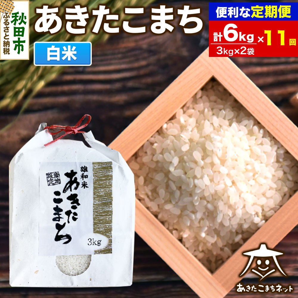 《定期便11ヶ月》あきたこまち 清流米 6kg(3kg×2袋)【白米】 秋田市雄和産秋田県秋田市396000米・パン白米
