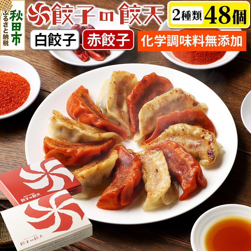 至福の白餃子・情熱の赤餃子 48個詰合せ 餃子の餃天 化学調味料無添加秋田県秋田市22000鍋セット・総菜・加工食品その他 鍋セット・総菜・加工食品