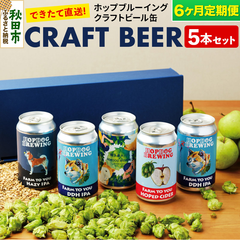 《定期便6ヶ月》クラフトビール缶 毎月5本セット【ホップドッグブルーイング】秋田県秋田市90000酒・アルコールビール・発泡酒