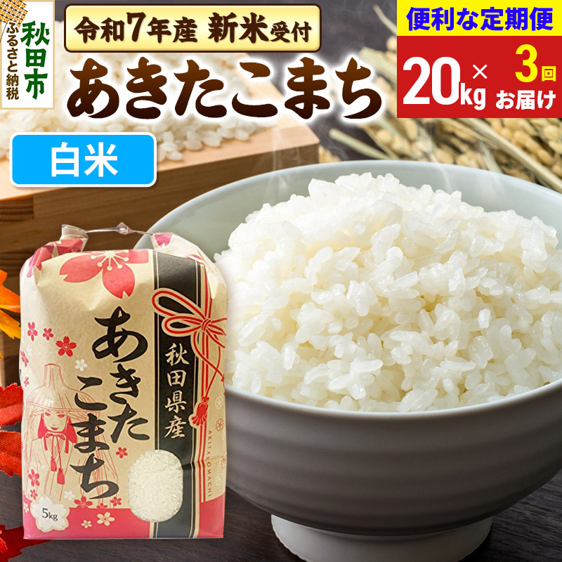 《令和7年産 新米受付》《定期便3ヶ月》 あきたこまち 20kg(5kg×4袋) 【白米】秋田県産 こまちライン秋田県秋田市216000米・パン白米