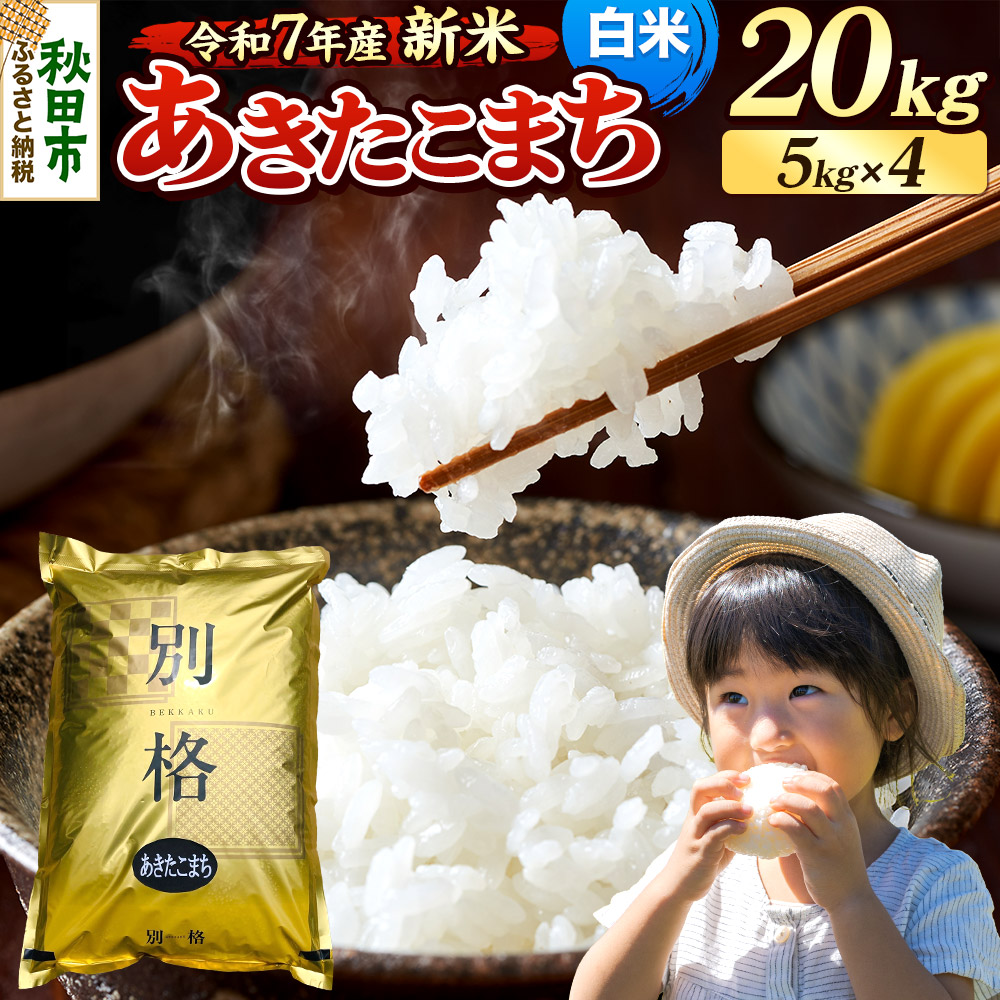 《令和7年産 新米》 米 あきたこまち 20kg(5kg×4袋) 【白米】 秋田県産秋田県秋田市59000米・パン白米