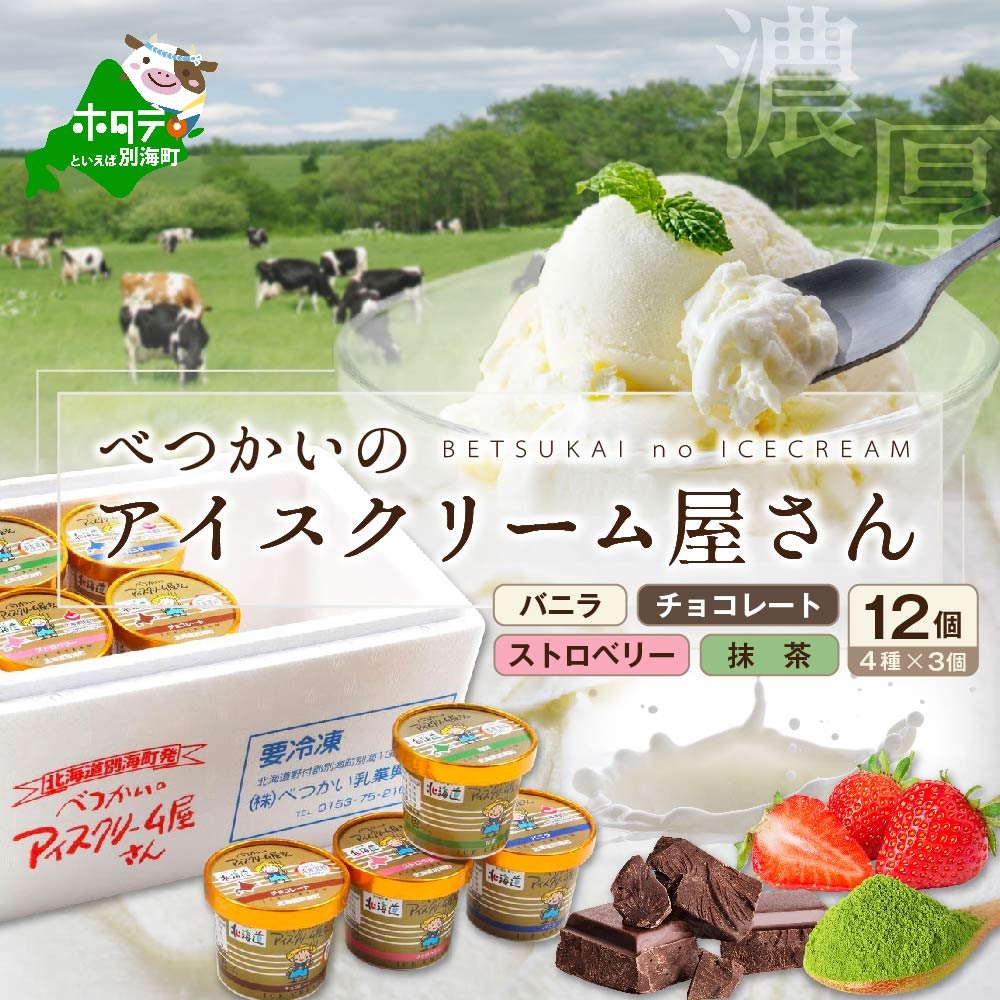 北海道 別海町産 べつかいのアイスクリーム屋さん 120ml 12個入(4種×各3個)【BN1000014】(A-07)北海道別海町20000菓子・スイーツアイス・ジェラート