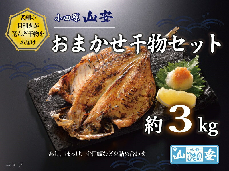 【 小田原 山安 】 おまかせ干物セット 約3kg 【 縞ほっけ開き干し 金目鯛開き干し 真あじ開き干し 赤魚開き干し さば半身干し かます開き干し 干物 大容量 詰合せ 神奈川県 小田原市 】神奈