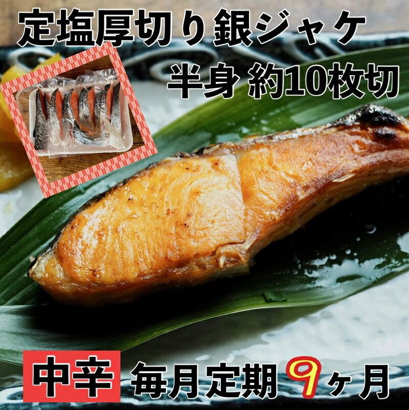 【中辛】【毎月9ヶ月 定期便】厚切り銀鮭 半身1枚 約10枚切【鮭 塩鮭 サケ 焼き魚 魚 おつまみ 惣菜 海鮮 珍味 お取り寄せ 御中元 お中元 お歳暮 父の日 母の日 贈り物 日本酒 焼酎 神奈川県