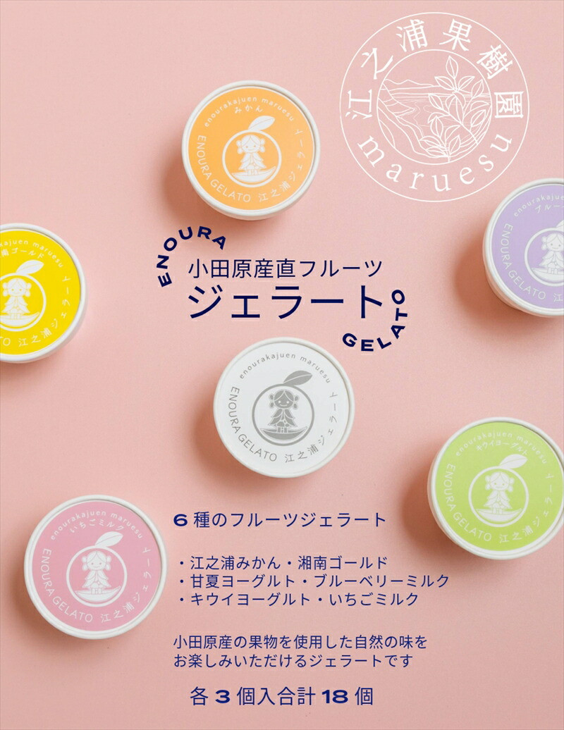 小田原産江之浦ジェラート6種(みかん、湘南ゴールド、ブルーベリーミルク、いちごミルク、キウイヨーグルト、甘夏ヨーグルト)120mlカップ各3個合計18個神奈川県小田原市34000菓子