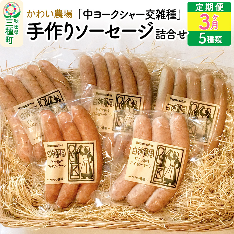《定期便3ヶ月》 かわい農場「中ヨークシャー交雑種」手作りソーセージ5種類の詰合せ しっぽ豚秋田県三種町39000鍋セット・総菜・加工食品