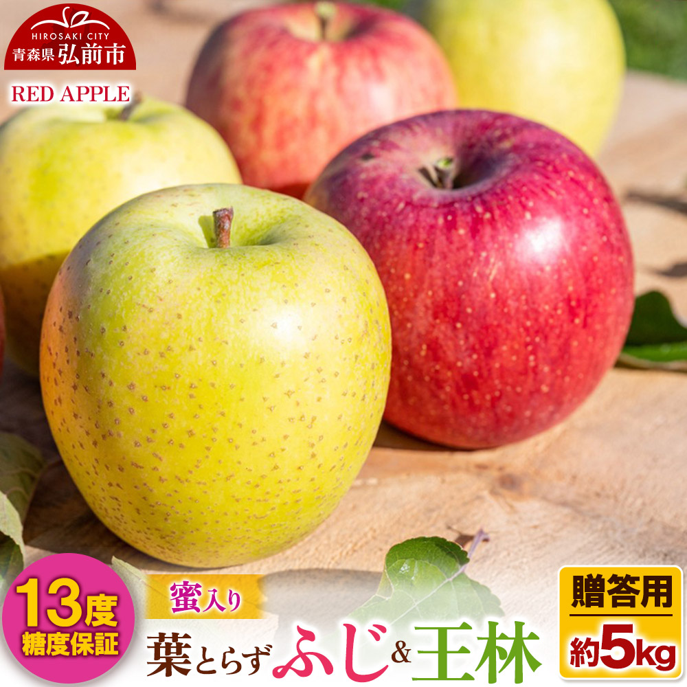 【25年12月発送】りんご 13度糖度保証【贈答用】蜜入り 葉とらずふじ&王林 約5kg青森県弘前市21000果物・フルーツりんご・梨