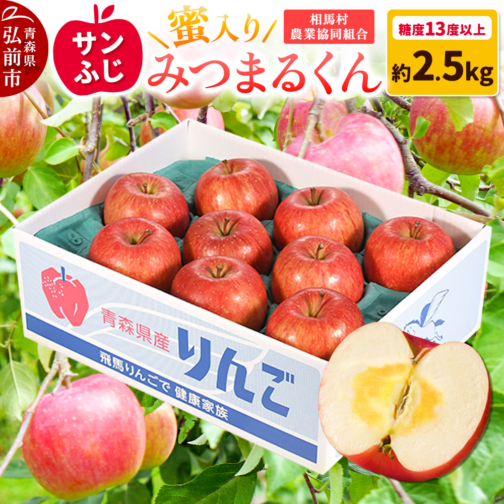【25年11月〜発送】りんご 蜜入り サンふじ(みつまるくん)約 2.5kg 糖度13度以上青森県弘前市12000果物・フルーツりんご・梨