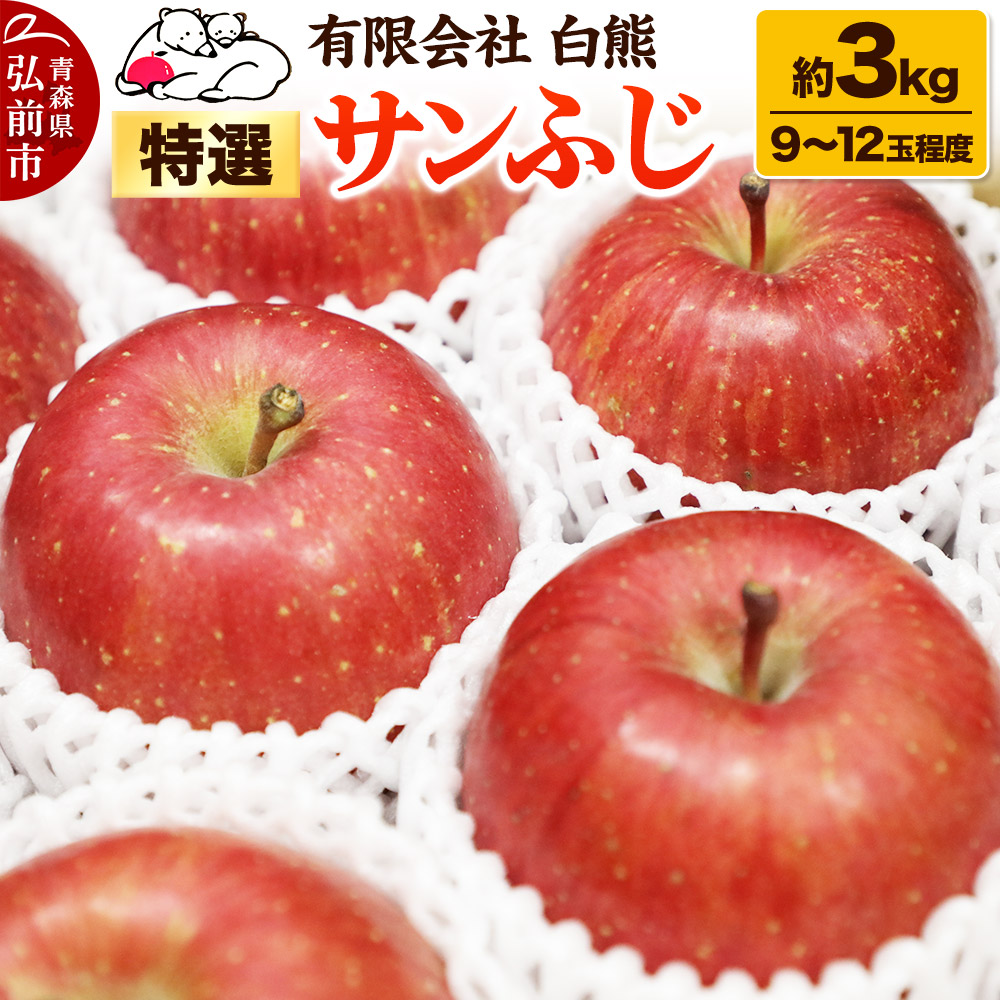 【25年11月発送・先行受付】りんご 特選 白熊 サンふじ 絆 約3kg(9〜12玉程度)糖度13度青森県弘前市14000果物・フルーツりんご・梨