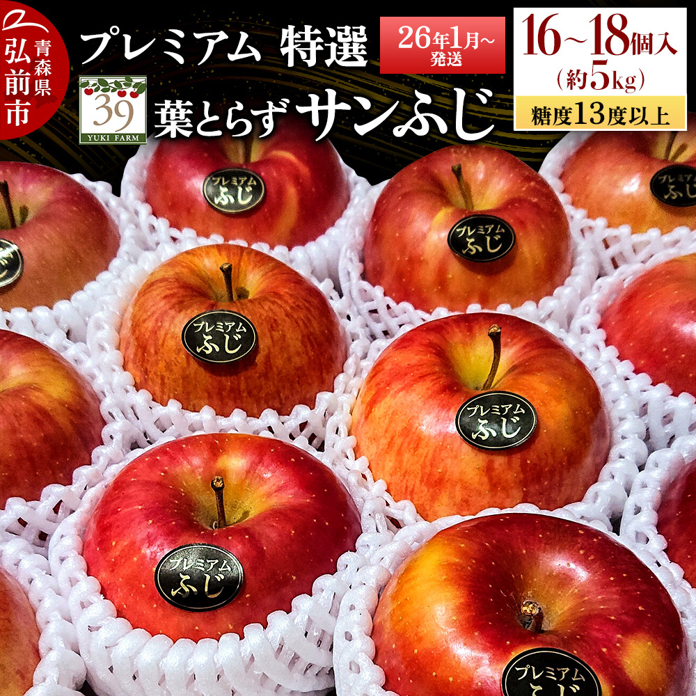 【26年1月〜発送】りんご 【 数量限定 】糖度13度以上 「特選」プレミアム 葉とらずサンふじ 約 5kg 16〜18個青森県弘前市19000果物・フルーツりんご・梨