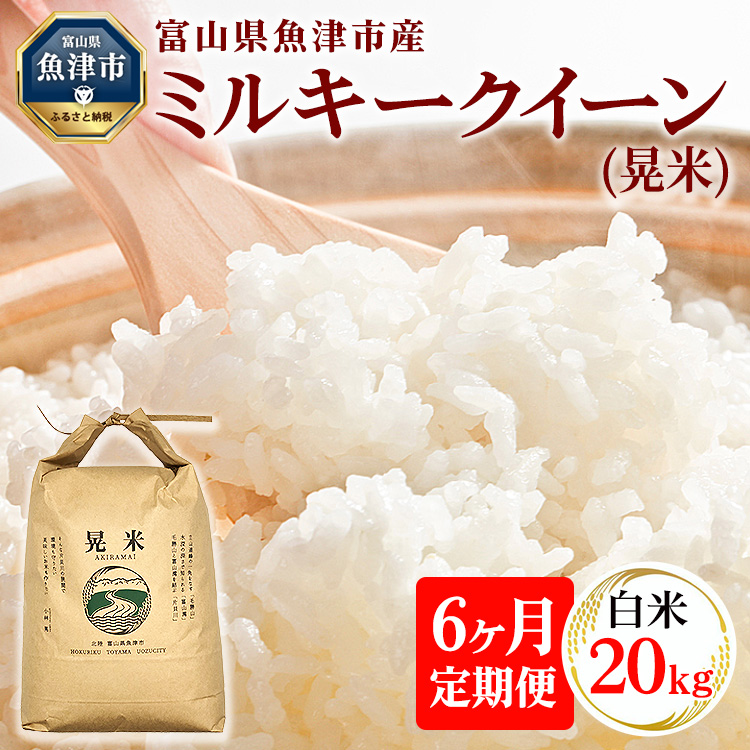 【6ヶ月定期便】【令和6年度米】「魚津のミルキークイーン(晃米)」20kg(白米) |新米 環境配慮 MK農産 お米 ブランド米 銘柄米 精米 ご飯 おにぎり 産地直送 甘み 粘り もちもち ※2024年1
