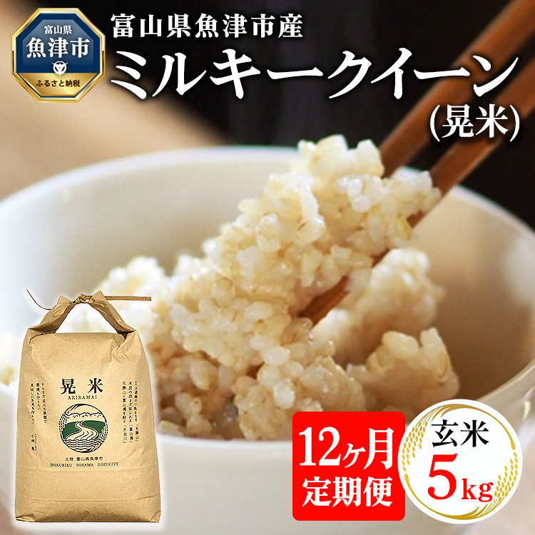 【12ヶ月定期便】【令和6年度米】「魚津のミルキークイーン(晃米)」5kg(玄米) |新米 環境配慮 MK農産 お米 ブランド米 銘柄米 玄米 ご飯 おにぎり 産地直送 甘み 粘り もちもち ※2024年1