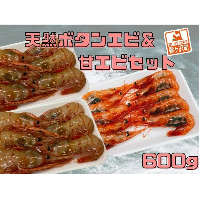 天然ボタンエビ&甘エビセット 計600g【急速冷凍】 海鮮 魚介 獲れたて 鮮度 お刺身 塩焼き 素揚げ 水揚げ たっぷり 青森県鰺ヶ沢町14500魚介・海産物エビ