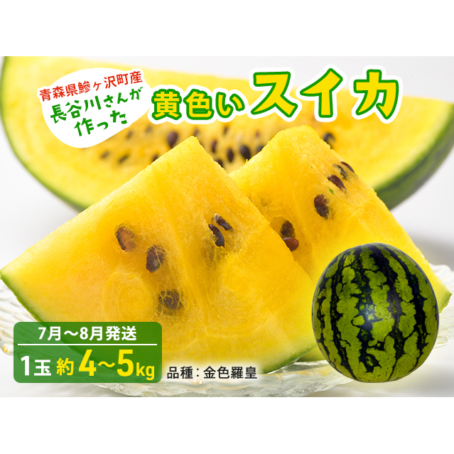 【先行予約2025年産】長谷川さんが作った黄色いスイカ 1玉 約4〜5kg(品種:金色羅皇)7月〜8月発送 青森県鰺ヶ沢町産 果物 フルーツ デザート 旬の果物 おやつ 青森県鰺ヶ沢町9000果物・フル