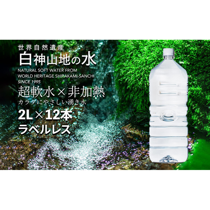 白神山地の水 2L×12本 ラベルレス ナチュラルウォーター 飲料水 軟水 超軟水 非加熱 弱酸性 湧水 湧き水 水 ウォーター ペットボトル 青森県 鰺ヶ沢町 ミネラルウォーター青森県鰺ヶ沢町10000