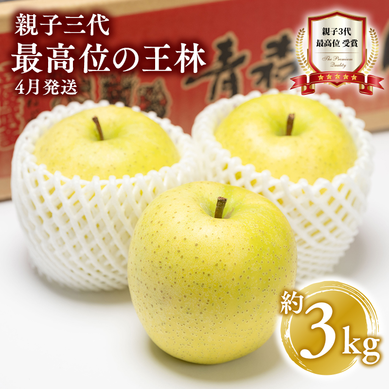 【4月発送】親子三代最高位の王林 約3kg【全国ふじコンテスト最高賞受賞農園・平川市広船産りんご】青森県平川市16000果物・フルーツりんご・梨